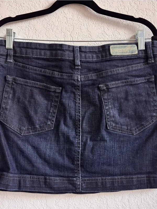 Lacoste Denim Mini Skirt Size 40 Dark Wash Y2K Preppy Stretch - Image 2