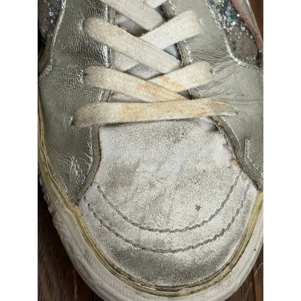 Golden Goose Slide High Top Sneakers 37 Silver Glitter Star GGDB - Image 5