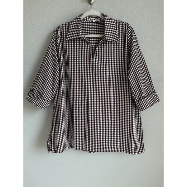 Aggieland Outfitters‎ Maroon Gingham Split Neck Tunic Blouse XL Gameday Preppy - Image 3