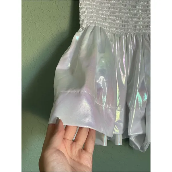 Queen of Sparkles Holographic Iridescent Swing Shorts Size XS White Shimmer - Image 4