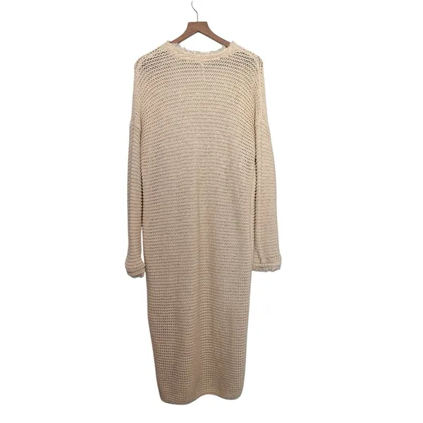 Free People Wouldn't Knit Be Nice L LongLine Ivory open front Cardigan - Image 3