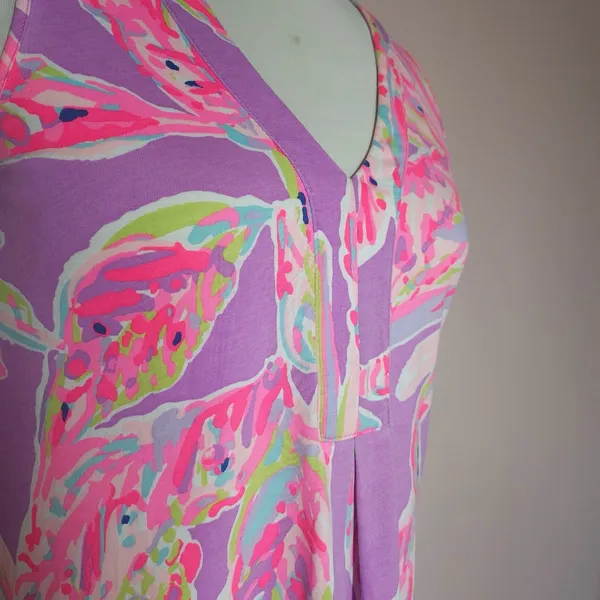 Lilly Pulitzer Amina Dress Sleeveless Designer Bright Floral Sz XS Pima Cotton - Image 7