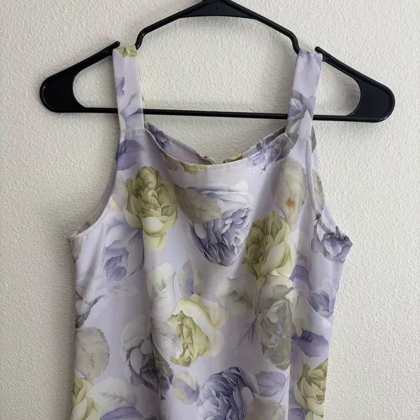 Soda Blu Vintage 90s Floral Rose Print Mini Shift Dress Lavender Green Medium - Image 4