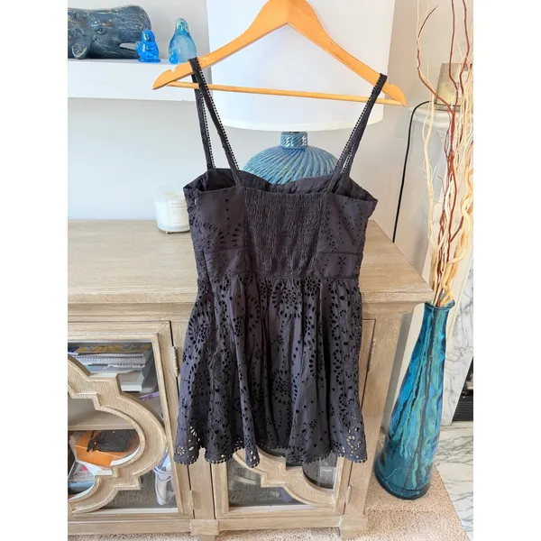 Zara Eyelet Bustier Mini Dress Womens Black Medium Cotton Smocked Back‎ LBD - Image 5