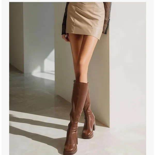 NEW Vegan Leather Knee Platform Chunky Heel Side Zipper High Boots 11 - Image 3