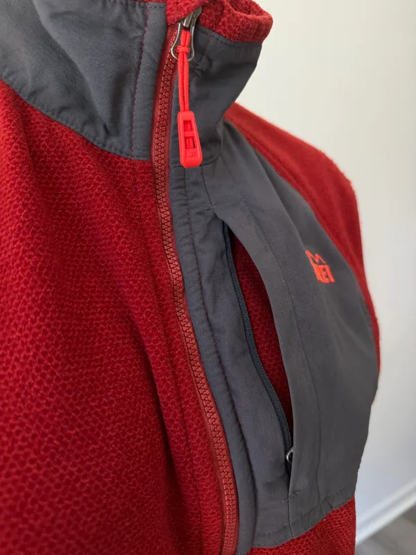 REI Polartec Brick Red w/Grey Fleece Zip Up Jacket - Image 4