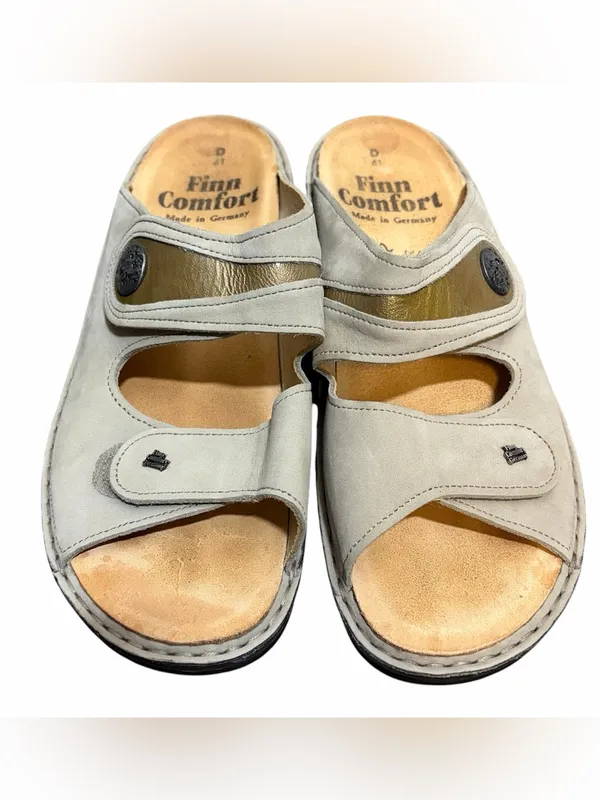Finn Comfort Light Beige Leather Slip-On Sandals - Image 3