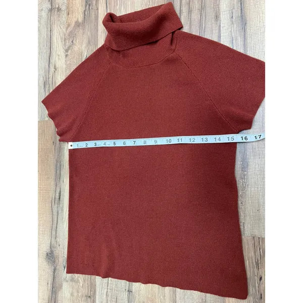 Luca Luca 100% Cashmere Rust‎ Short Sleeve Turtleneck Sweater L - Image 9