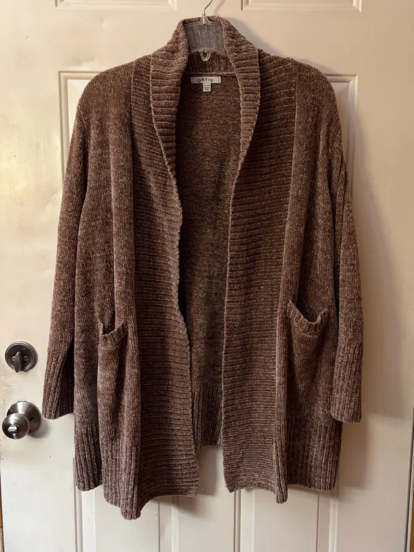 Orvis Brown Chenille Open-Front Shawl Cardigan - Image 4