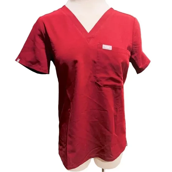 FIGS Essential 1-Pocket Scrub Top in Burgundy Size XS - Image 2