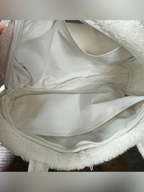 Dior White Plush Tote with Blue J'ADORE DIOR Logo - Image 3