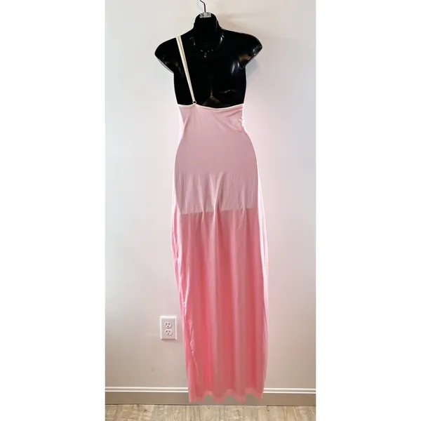 Baobab Anna One Shoulder Maxi Dress with Slit Baby Pink Small - Image 5
