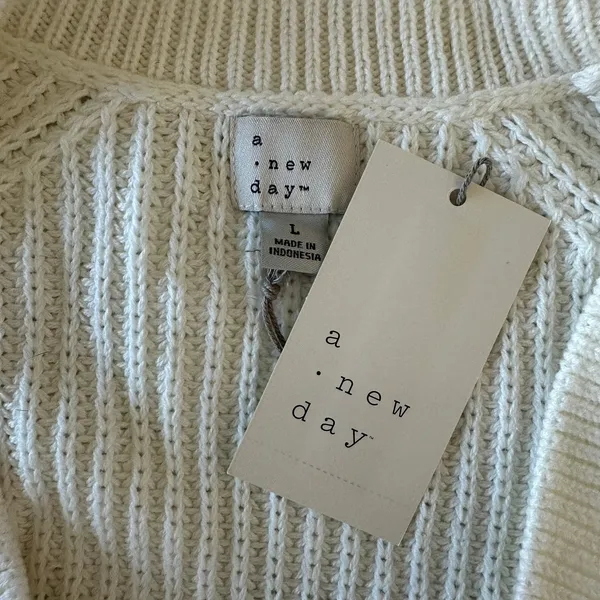 NWT L Cream V-neck sweater A New Day chunky ribbed knit pullover oversized - Image 4