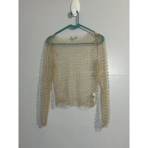 New‎ Haute Monde Transparent Beige Mesh Top with Faux Pearl Size S Festival - Image 2