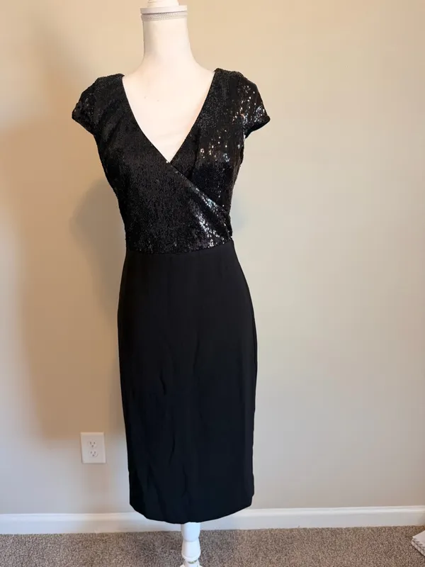 Dress the Population Jaleah Black Sequin V-Neck Midi Dress size XL NWT - Image 8