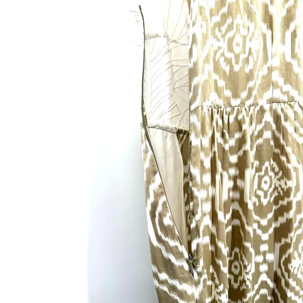 Anthropologie Size‎ 0 Sleeveless Lace Embroidered Maxi Dress Tan & White Pattern - Image 4