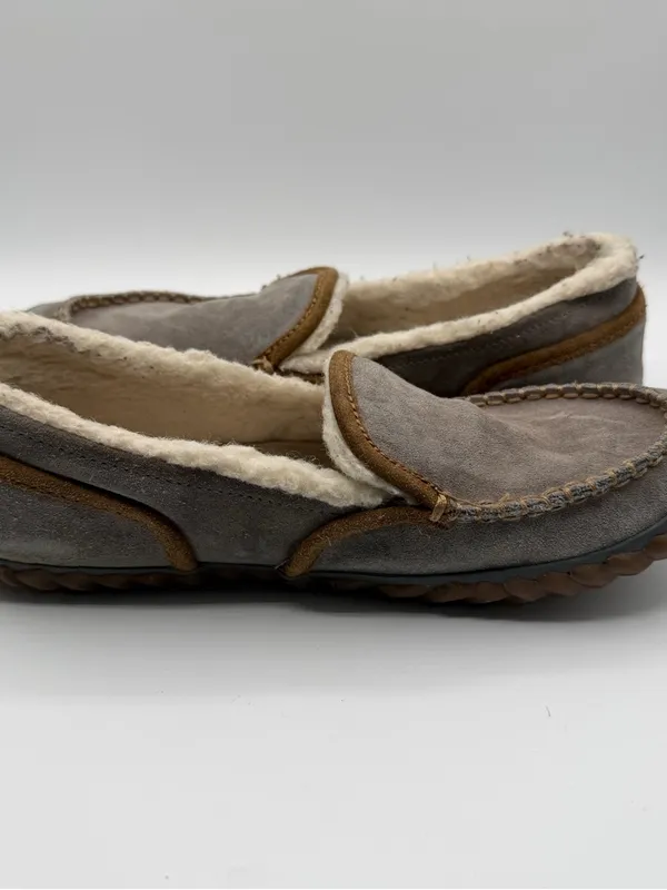 Sorel Tremblant Moc Slippers Womens 10 Gray Suede Fleece Lined Moccasins - Image 5