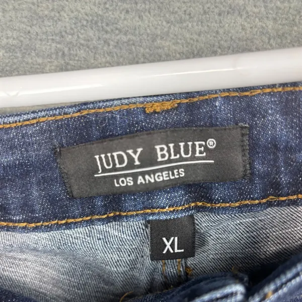Judy Blue Distressed Denim Shorts Dark Wash Cuffed Bermuda XL - Image 5