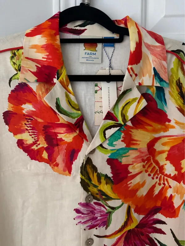 Farm Rio Floral Print Scalloped Mini Shirt Dress, Size M - Image 8