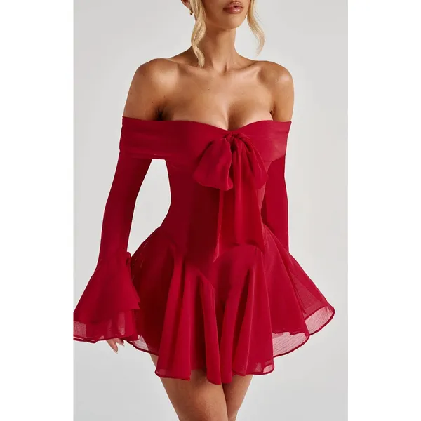 NWT Babyboo Nerissa Red Ruffle Bell Long Sleeve Romper Playsuit Womens Size M - Image 3