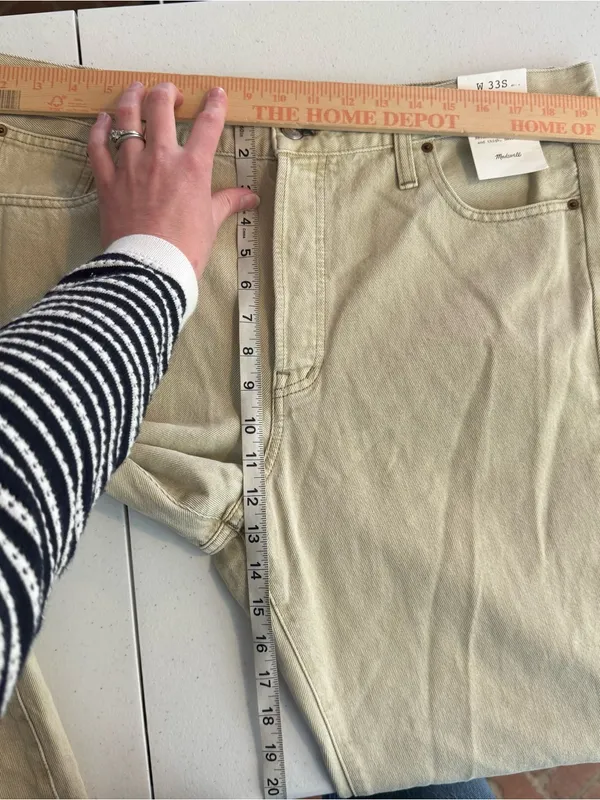 Madewell Short Pieced Barrel-Leg Jeans Faded Khaki‎ Rigid size 33 Short NWT READ - Image 8
