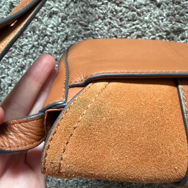 Vince Camuto Kayci Caramel Suede & Leather Crossbody - Image 5