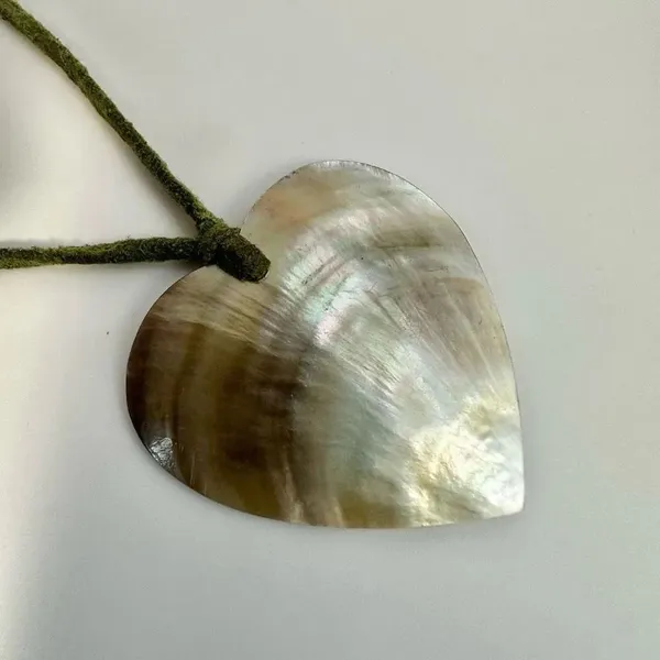 abalone heart pendant necklace on green cord - Image 9