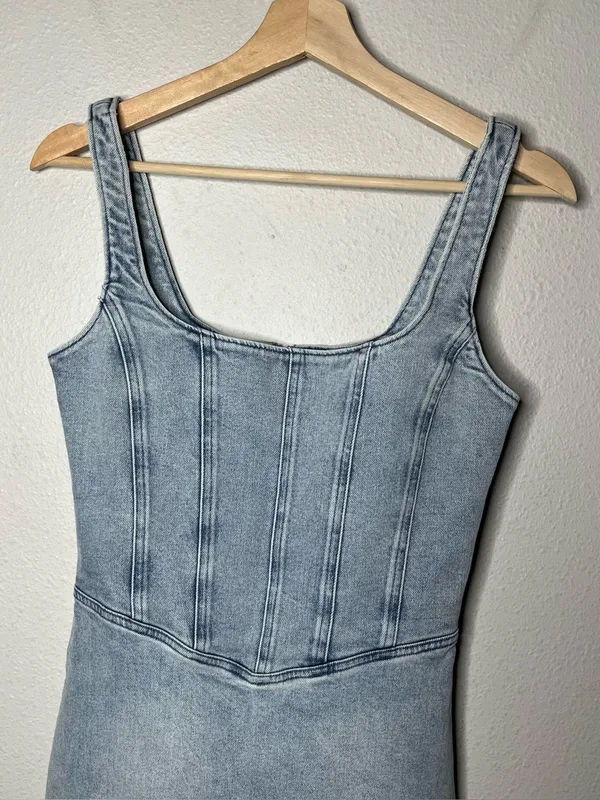 NEW Show Me Your Mumu Sleeveless Corset Denim Mini Dress in Misty Mornings - Image 5