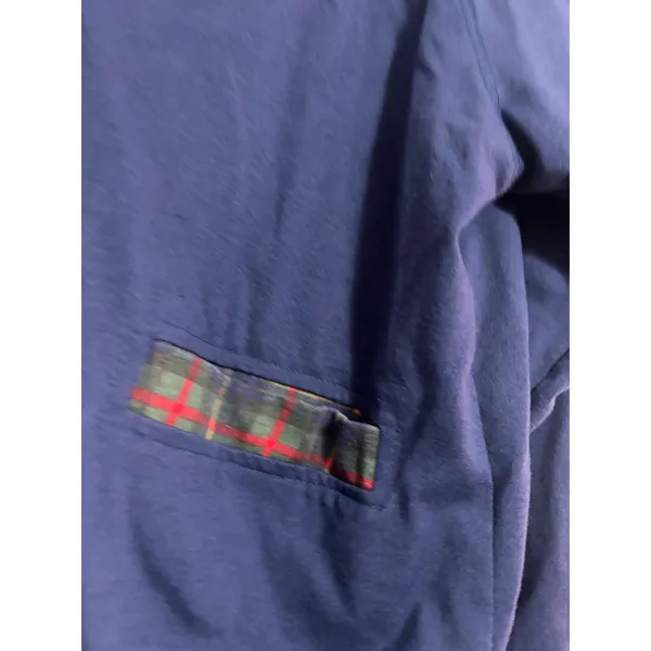 White Stag Cardigan Zip Up Plaid Elbow Patch Navy Blue Vintage Large - Image 3