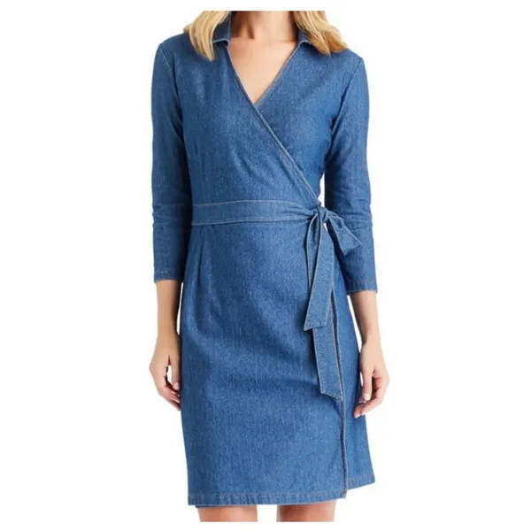 Tuckernuck J. Mclaughlin Lila Indigo Cotton Stretch Denim Wrap Dress Size Medium - Image 12