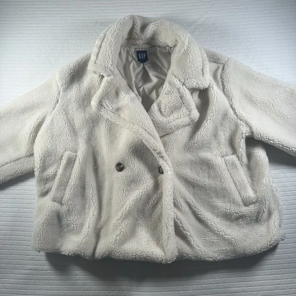 GAP Womens XXL Sherpa Teddy Coat Cream Ivory Fleece Button Jacket Cozy Plush - Image 2