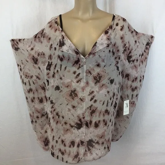 Rachel Roy Woman's Gray Floral Silk Print Swim Cover Up Blouse Top NEW L - Image 3