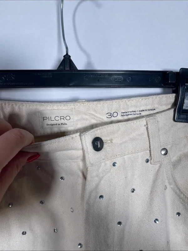 Pilcro Anthropologie Relaxed Wide Leg Cuffed Sparkle Jean Pant Cream 30 - Image 5
