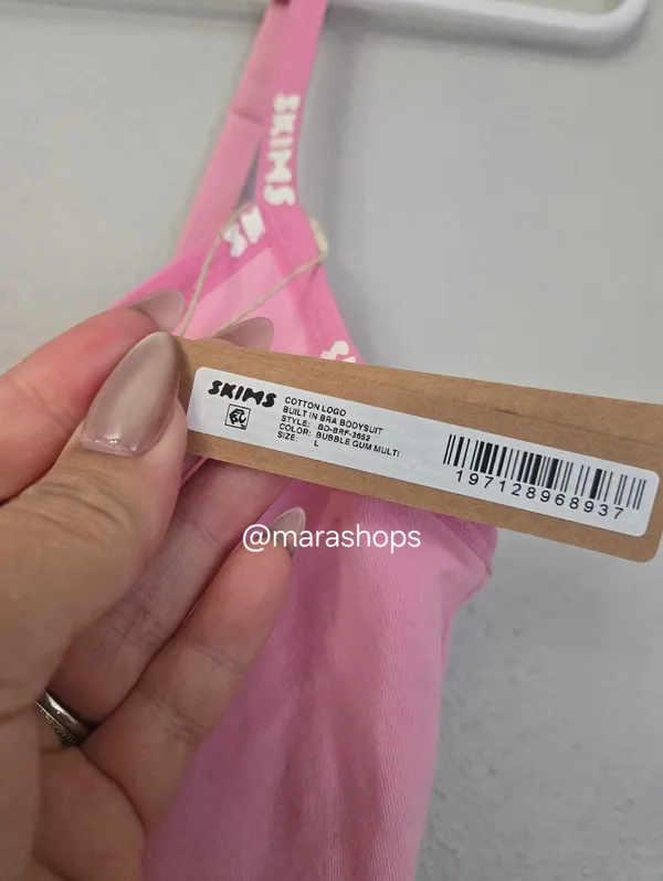 Skims Pink Logo Cotton Bodysuit - Image 3