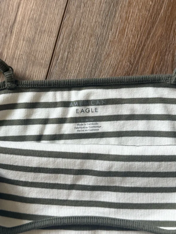 American Eagle Striped Green and Beige Tank Top - Image 2