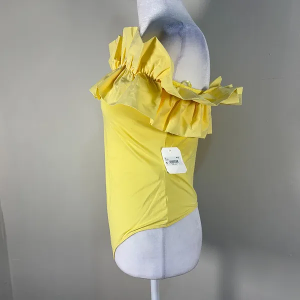 Altar'd State Bodysuit Women L Yellow New Ruffle Off‎ Shoulder - Image 7