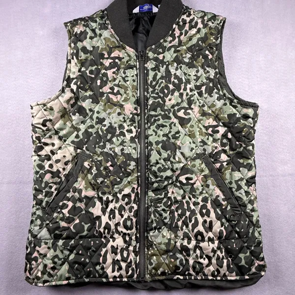 Great Northwest Indigo Leopard Camo Quilted Puffer Vest Green Large Gorpcore - Image 2