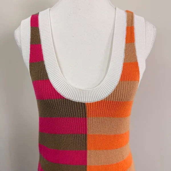 Boutique Striped Knit Maxi Dress Pink Orange Colorblock Side Slit Tank Medium - Image 5