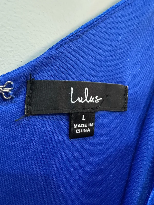Blue Lulu's Satin Jacquard Side Knot Wrap Dress Size L EUC - Image 7