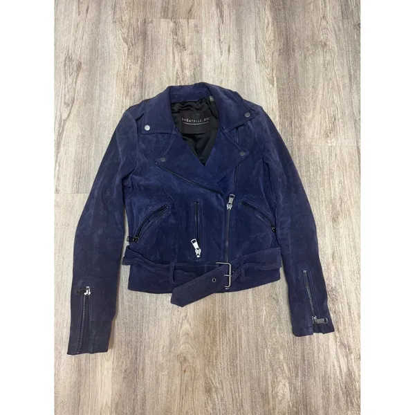 Bagatelle NYC Suede 100% Leather Moto Jacket‎ Full Zip Blue Women's Size Small - Image 4
