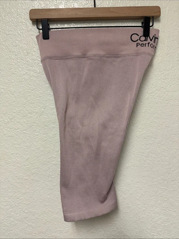 CALVIN KLEIN PERFORMANCE High-Rise Ribbed Bike Shorts - Dusty Pink Size Large - Image 8