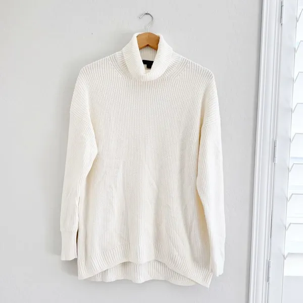 NEW J crew ribbed cotton cashmere relaxed turtleneck sweater in ivory Size M - Image 5
