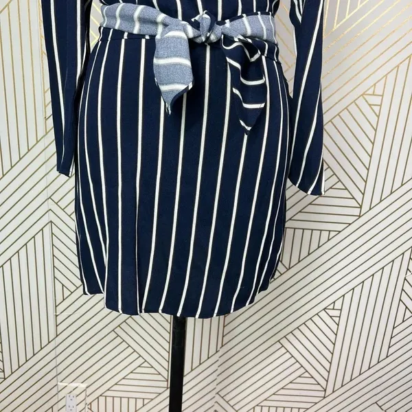 Reformation Zircon Wrap Mini Dress Navy Blue Capone Stripes Size‎ US 0 - Image 6