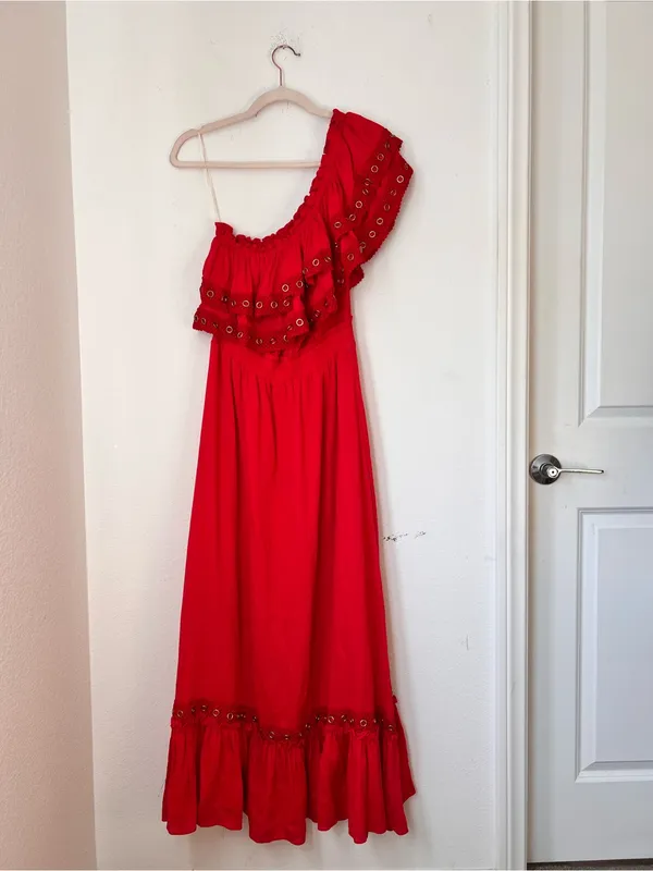 MISA Los Angeles Safa Red One Shoulder Ruffle Maxi Dress Women's XS $400 - Image 2
