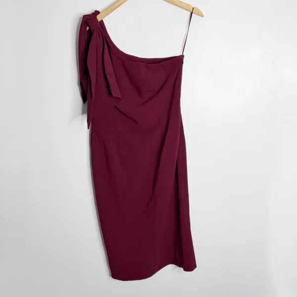 Dress The Population Tiffany One-Shoulder Midi Dress Burgundy XL Quiet Luxury‎ - Image 2