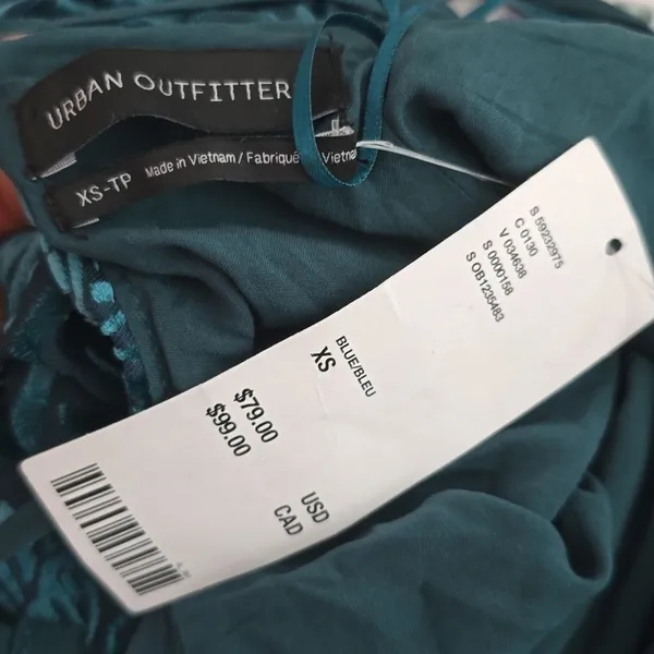 Urban Outfitters NWT 53Y UO‎ Lexi Dress Mini Teal Turquoise Velvel Burnout XS - Image 4