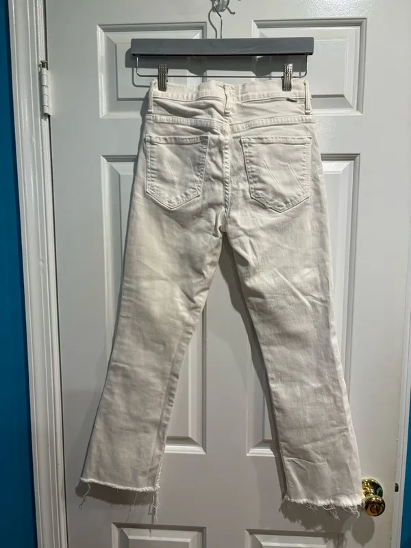 Mother cropped ankle frayed jeans white sz 26 - Image 3