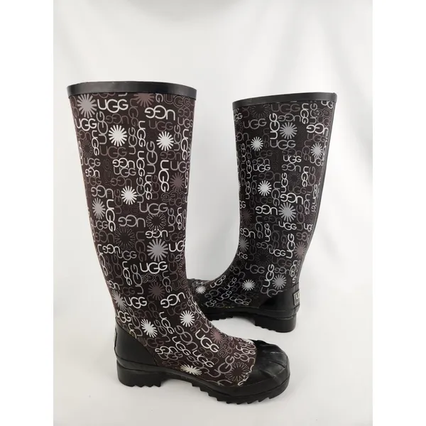 Ugg Australia Women's Size 6 Multi Logo Brown Tall Rubber Rain Winter Muck Boots - Image 8