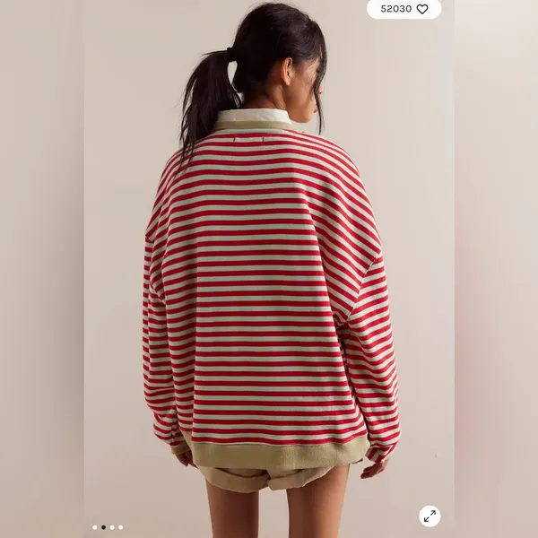 We The Free Free People Classic Striped Oversized Crewneck in Cherry Combo LARGE - Image 3