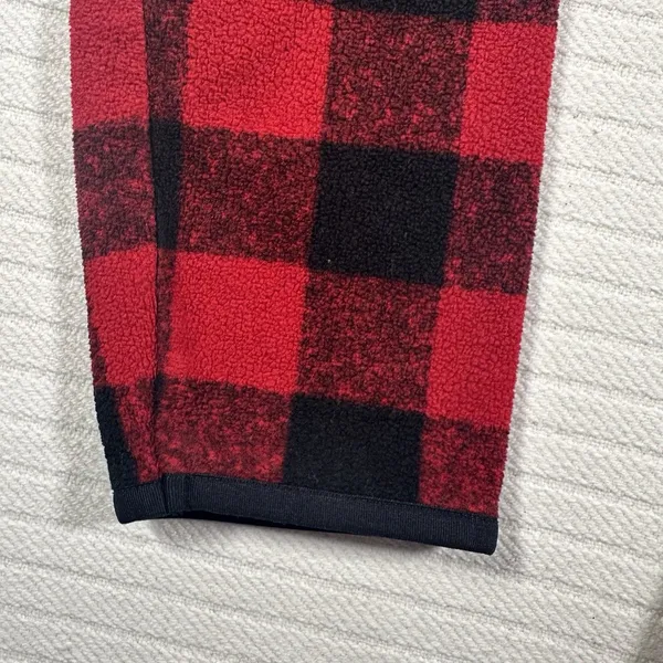 Eddie Bauer Women’s Medium Red Black Buffalo Plaid Fleece Pullover Snap Neck - Image 5
